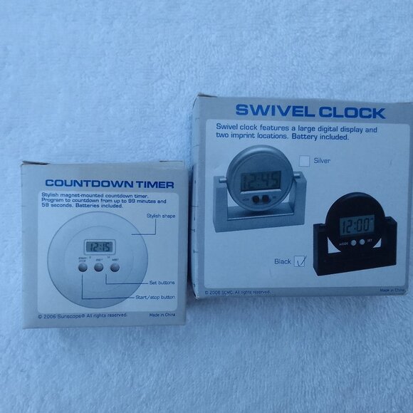 Bundle Swivel desk-decoration LCD Quartz clocks, black & white, brand new - Picture 1 of 4
